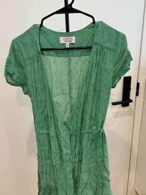 & Other Stories Green Wrap Dress with Tiny White Dot Print